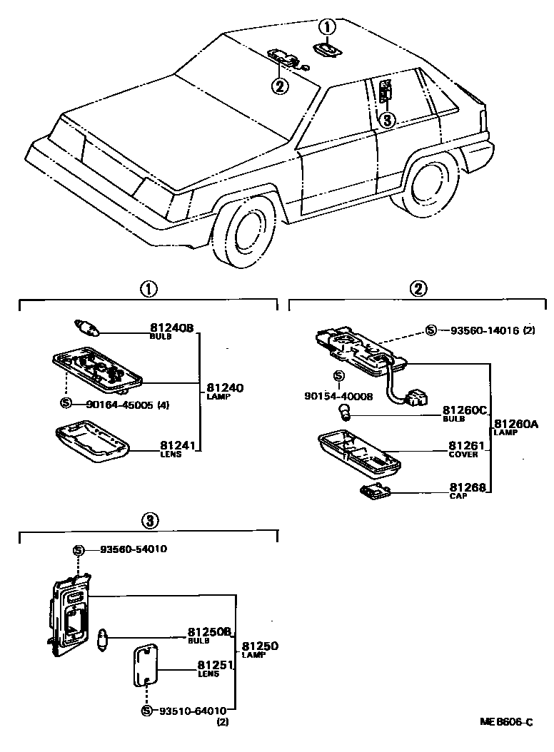 Toyota COROLLA 车内灯 EPC diagram — MEB606C
