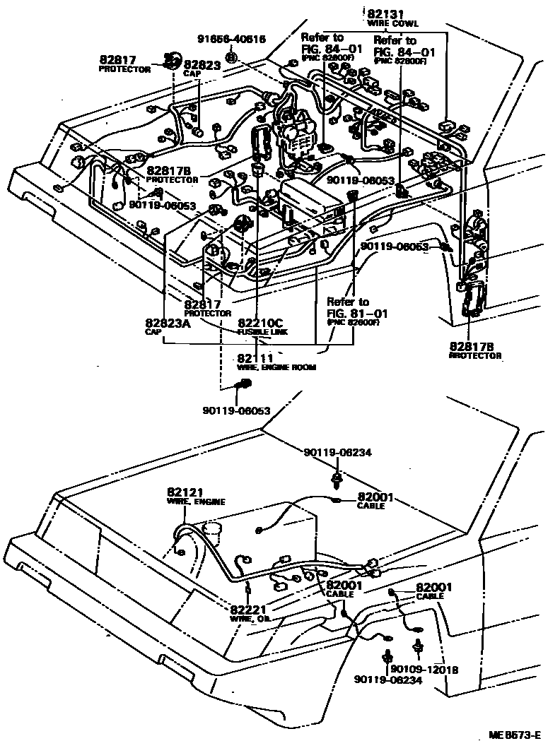 Toyota COROLLA 线束和卡夹 EPC diagram — MEB573E