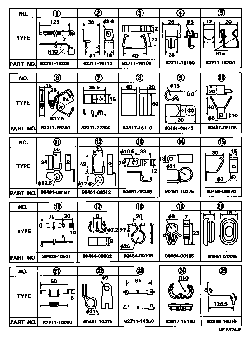 Toyota COROLLA 线束和卡夹 EPC diagram — MEB574E