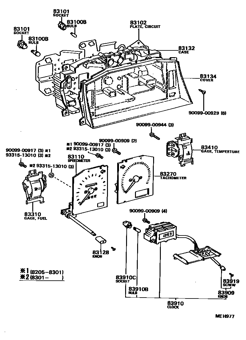 Toyota COROLLA 仪表 EPC diagram — MEH977