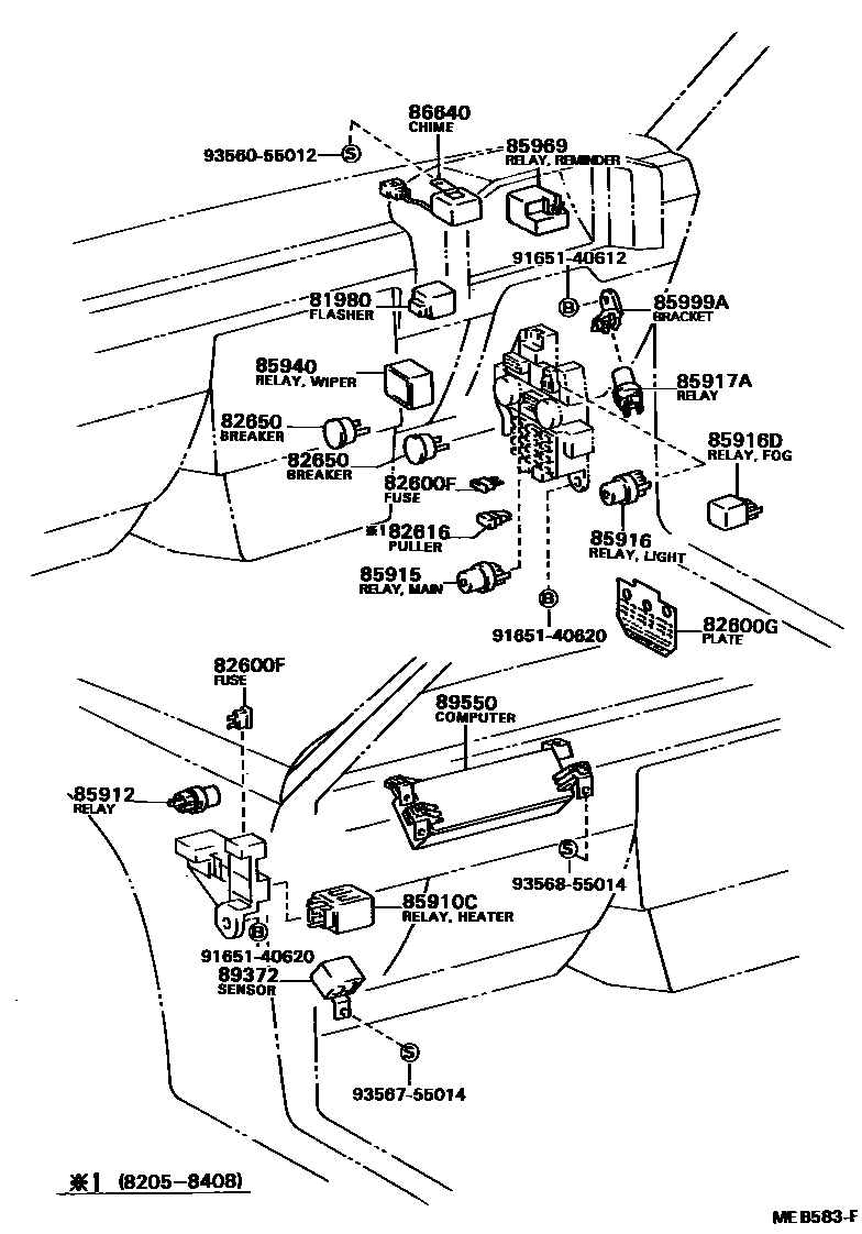 Toyota COROLLA 开关和继电器和ECU EPC diagram — MEB583F