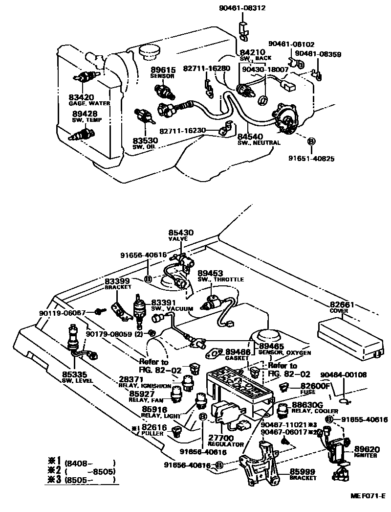 Toyota COROLLA 开关和继电器和ECU EPC diagram — MEF071E