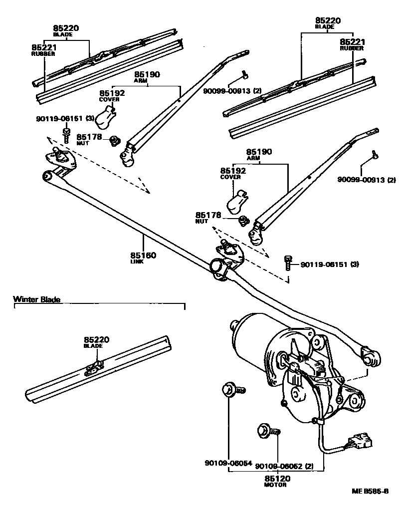 Toyota COROLLA 挡风玻璃刮水器 EPC diagram — MEB585B