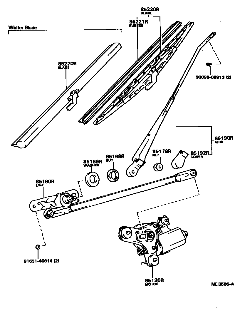 Toyota COROLLA 后刮水器 EPC diagram — MEB586A
