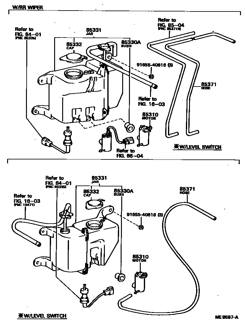 Toyota COROLLA 挡风玻璃清洗器 EPC diagram — MEB587A