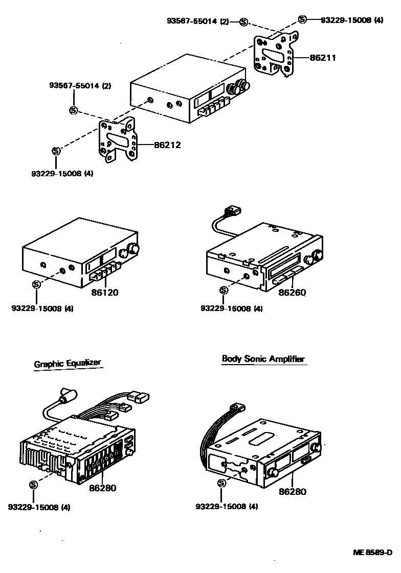 Toyota COROLLA 收音机、放大器和冷凝器 EPC diagram — MEB589D