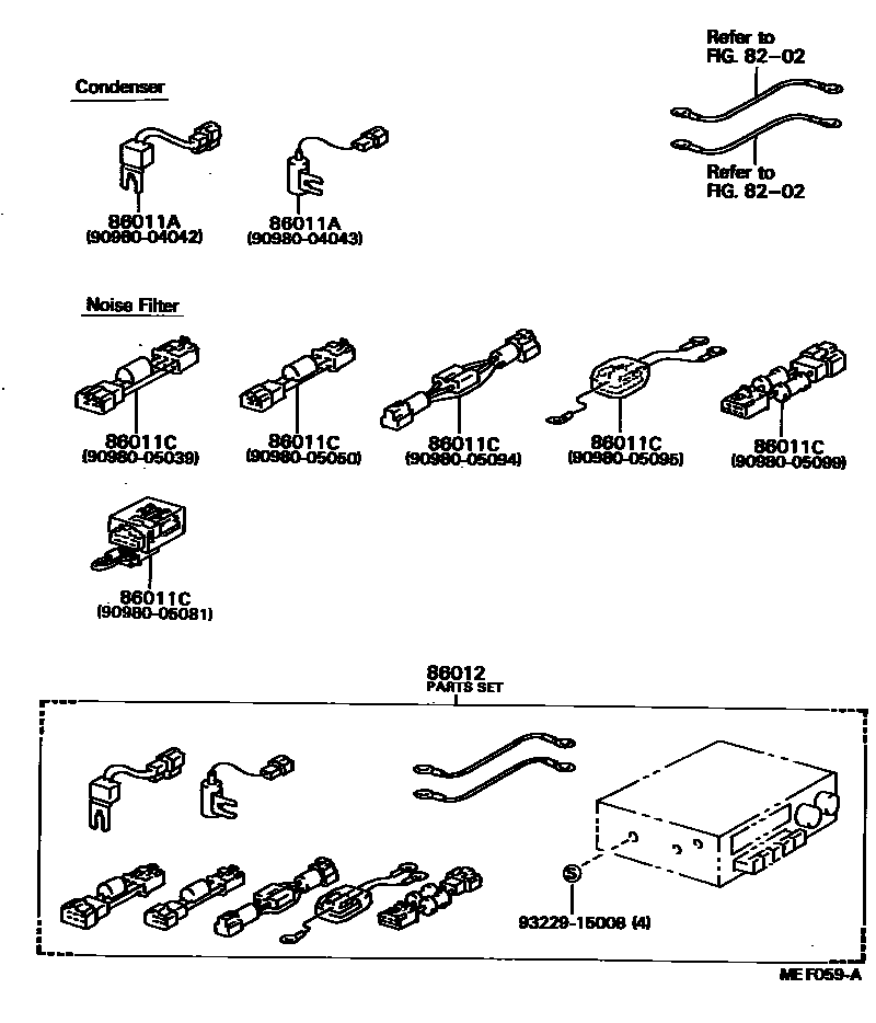 Toyota COROLLA 收音机、放大器和冷凝器 EPC diagram — MEF059A