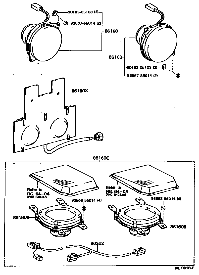 Toyota COROLLA 扬声器 EPC diagram — MEB618E