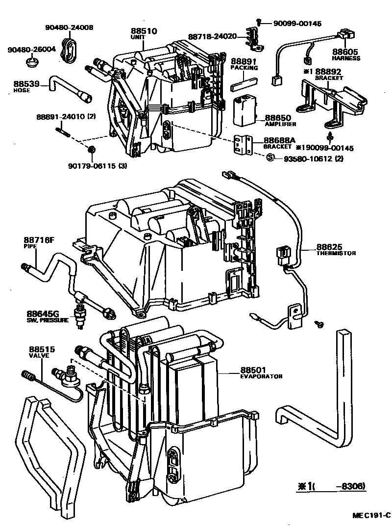Toyota COROLLA 暖风和空调系统 - 冷却器组件 EPC diagram — MEC191C