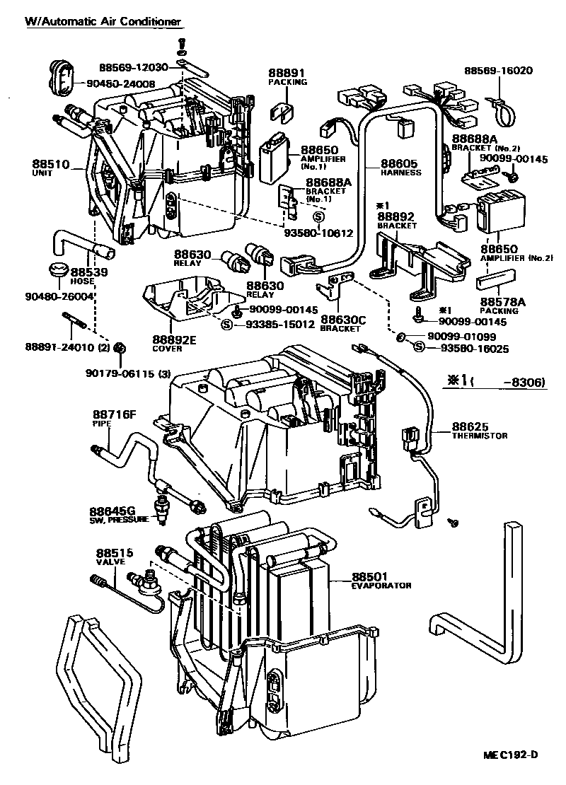 Toyota COROLLA 暖风和空调系统 - 冷却器组件 EPC diagram — MEC192D