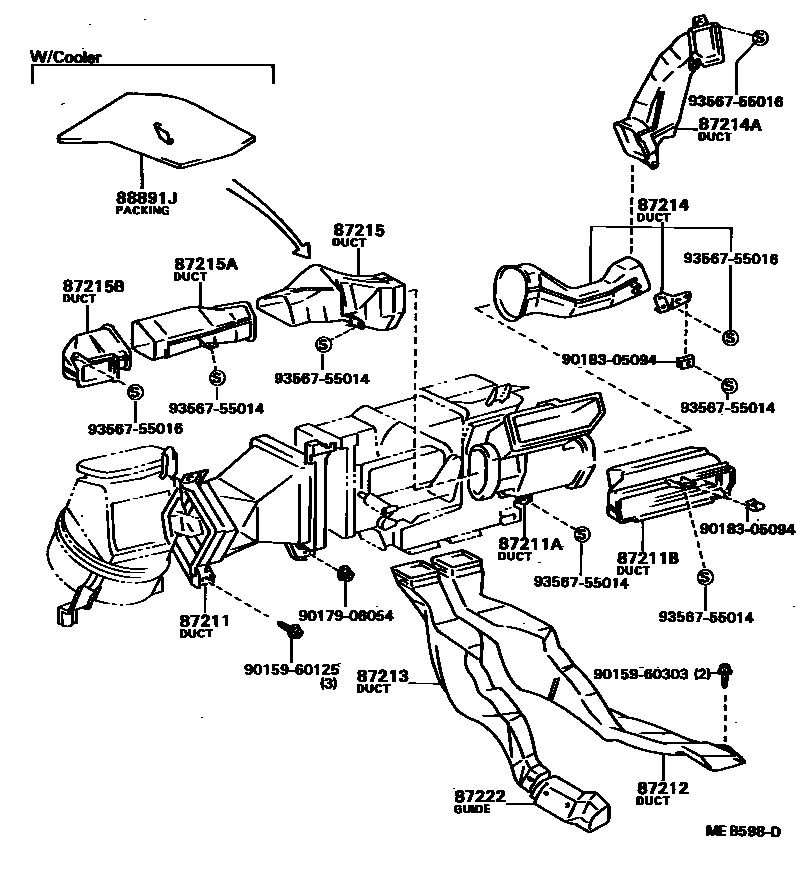 Toyota COROLLA 暖风和空调系统 - 控制器和风管 EPC diagram — MEB598D