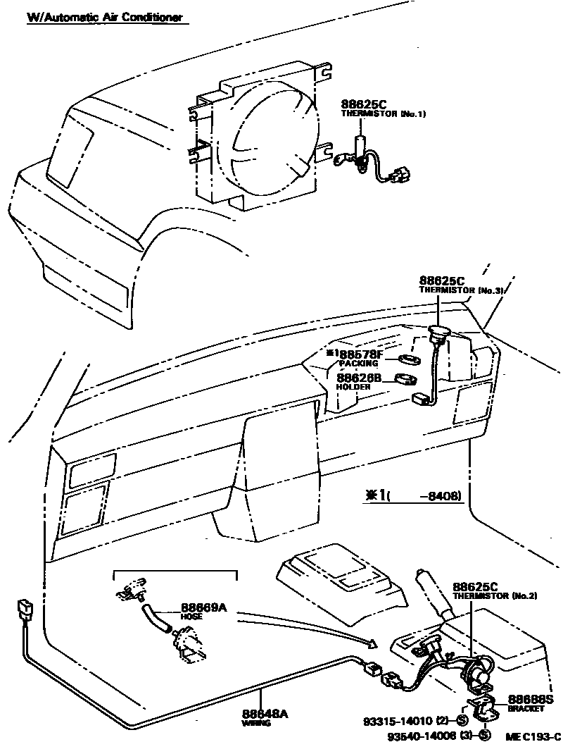 Toyota COROLLA 暖风和空调系统 - 控制器和风管 EPC diagram — MEC193C