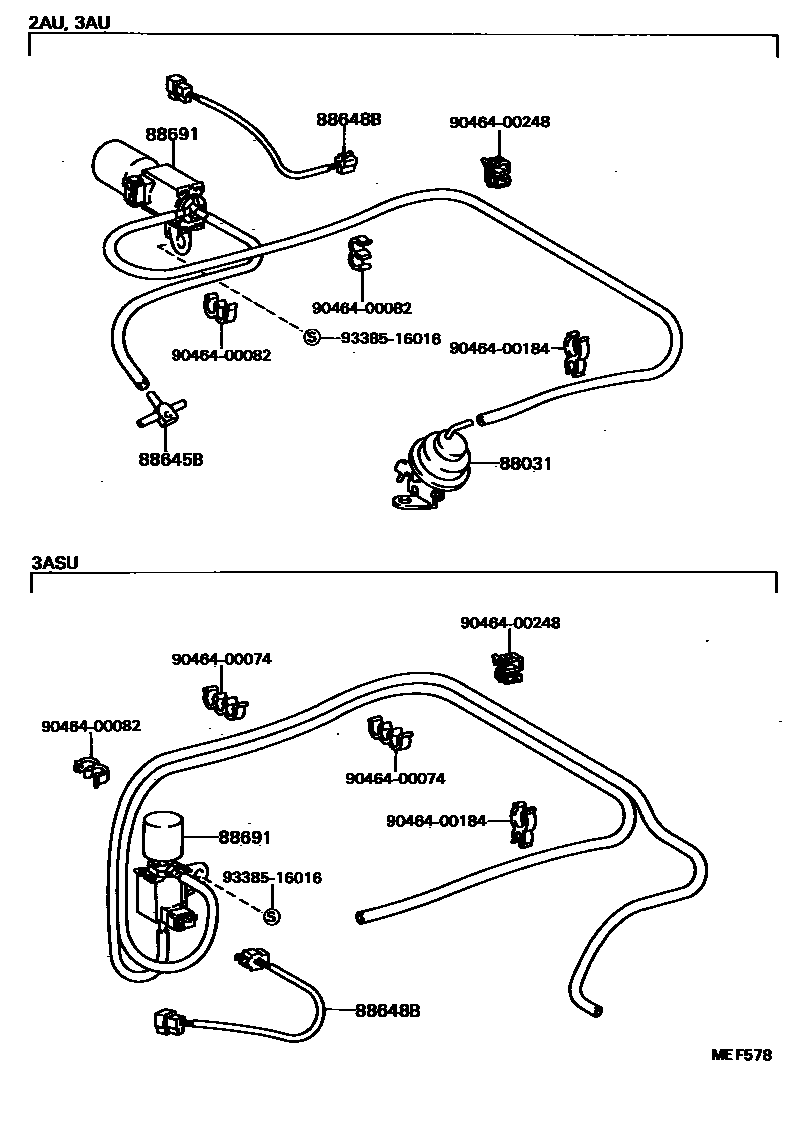 Toyota COROLLA 暖风和空调系统 - 真空管 EPC diagram — MEF578