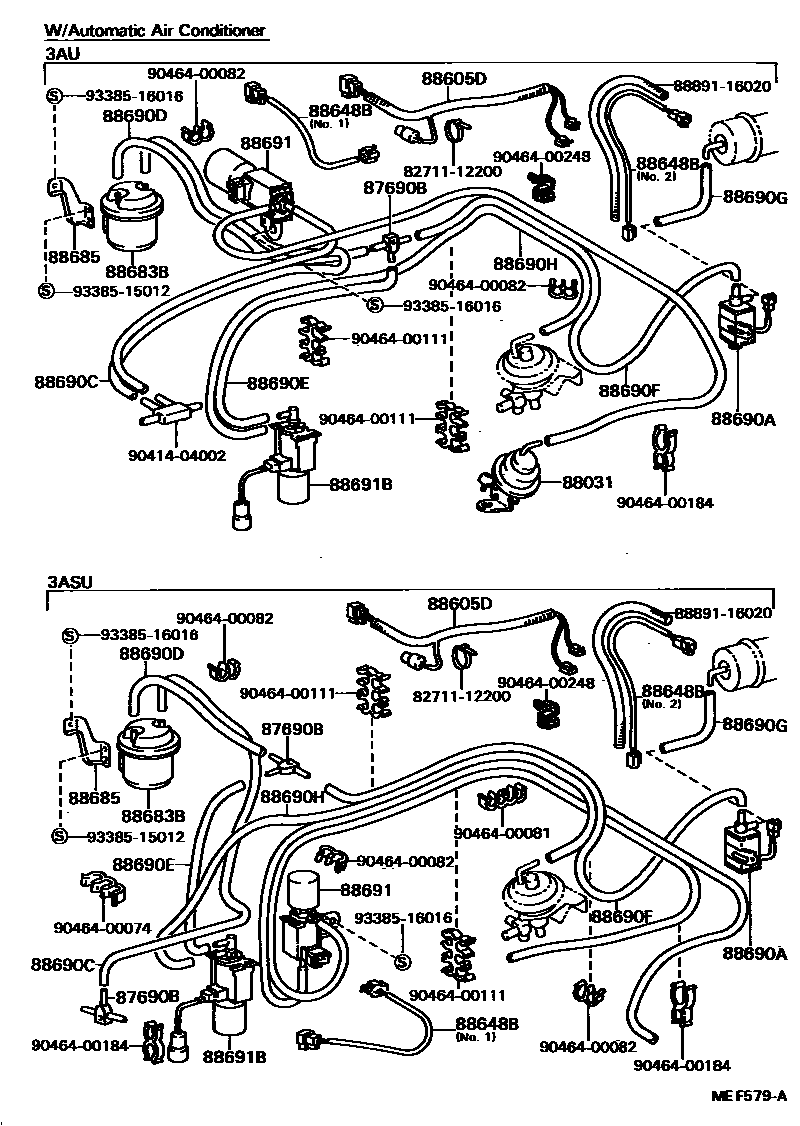 Toyota COROLLA 暖风和空调系统 - 真空管 EPC diagram — MEF579A
