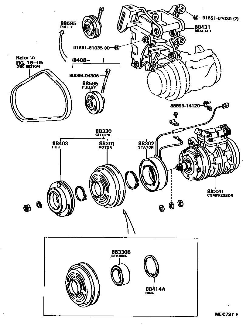 Toyota COROLLA Heating & Air Conditioning - Compressor EPC diagram — MEC737E