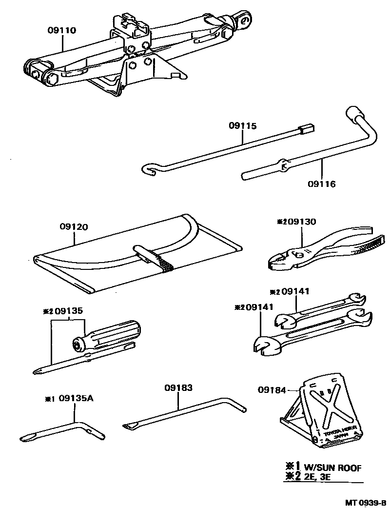 Toyota COROLLA Standard Tools EPC diagram — MT0939B