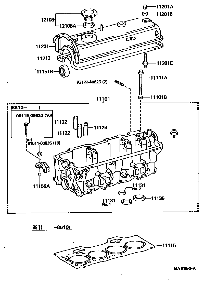 Toyota COROLLA Cylinder Head EPC diagram — MA8950A
