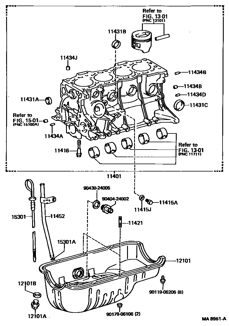 Toyota COROLLA Cylinder Block EPC diagram — MA8951A