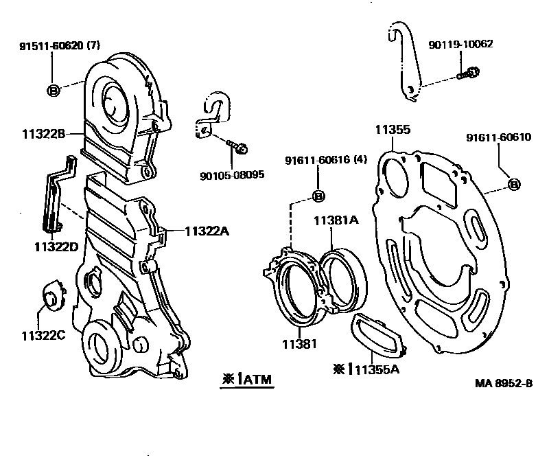 Toyota COROLLA Timing Gear Cover & Rear End Plate EPC diagram — MA8952B