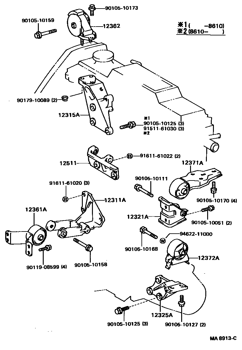 Toyota COROLLA Engine Mounting EPC diagram — MA8913C