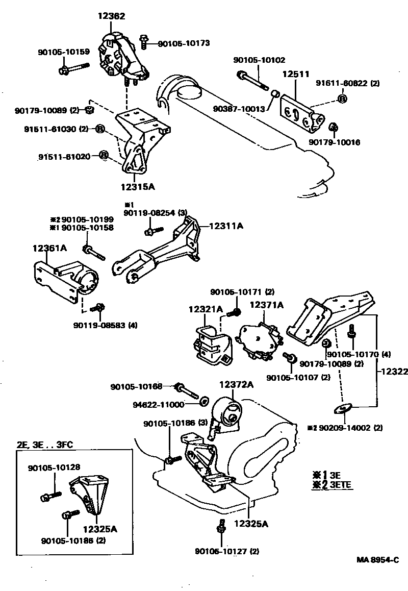 Toyota COROLLA Engine Mounting EPC diagram — MA8954C