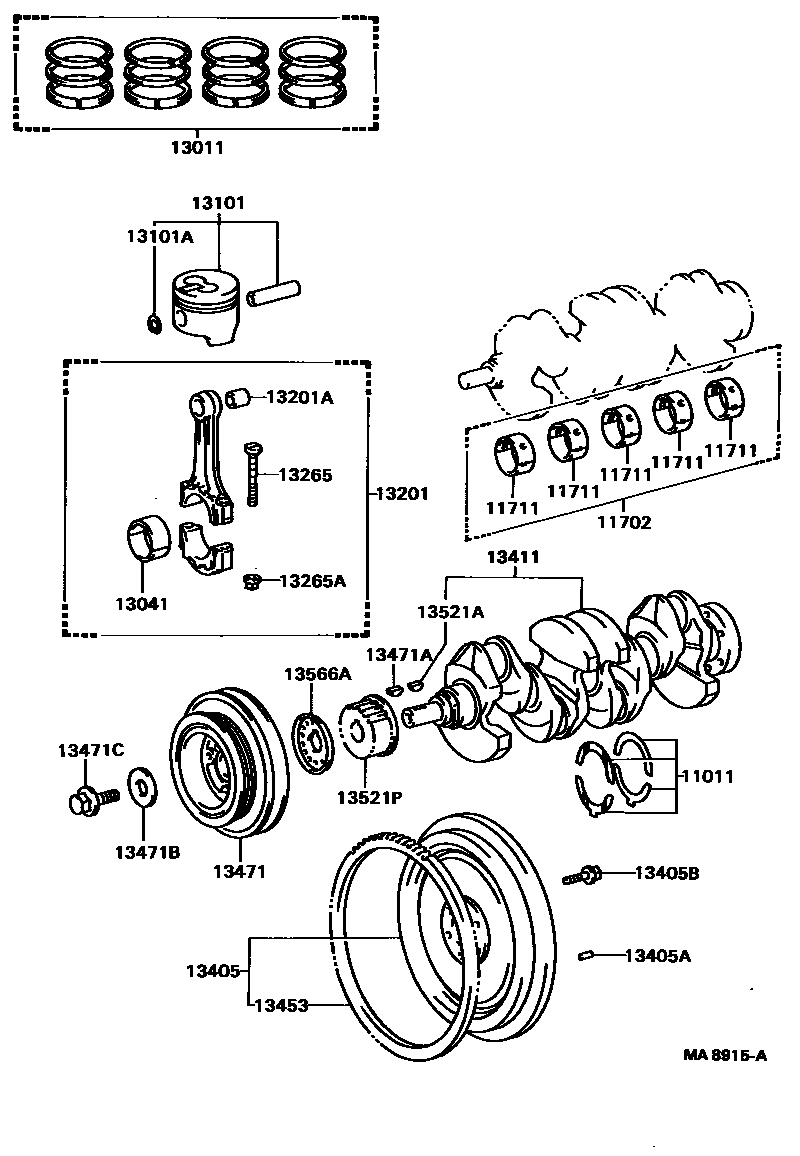 Toyota COROLLA Crankshaft & Piston EPC diagram — MA8915A