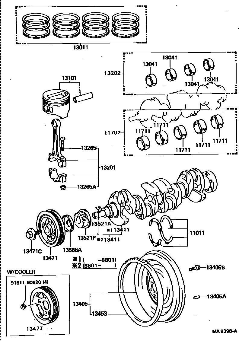 Toyota COROLLA Crankshaft & Piston EPC diagram — MA9398A