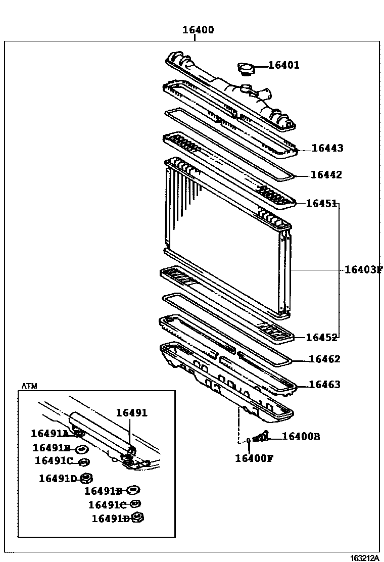Toyota COROLLA RADIATOR & WATER OUTLET EPC diagram — 163212A