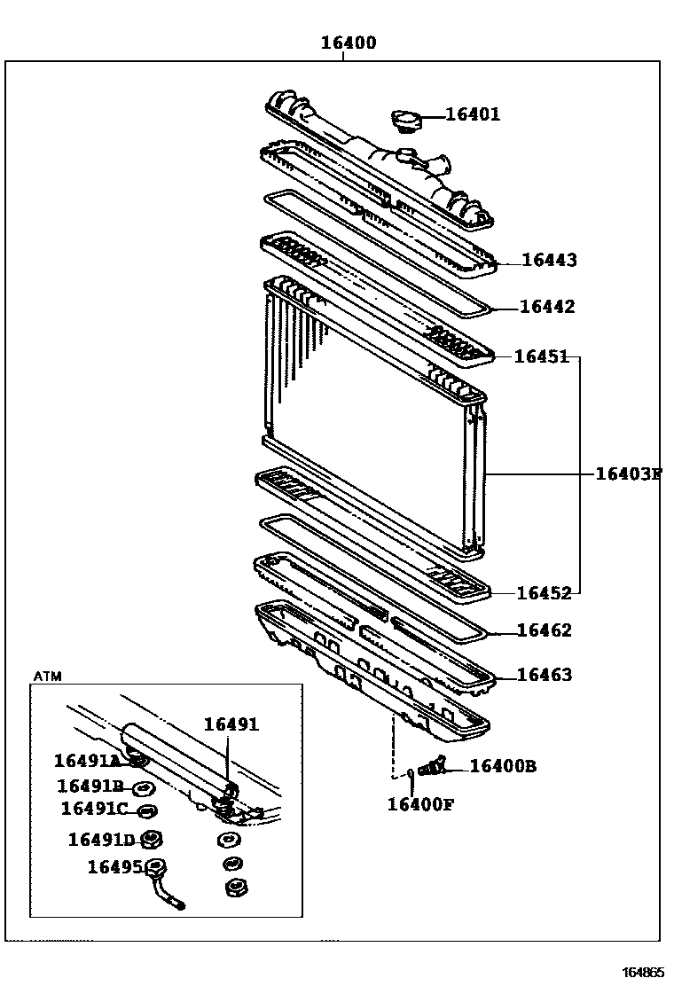 Toyota COROLLA RADIATOR & WATER OUTLET EPC diagram — 164865