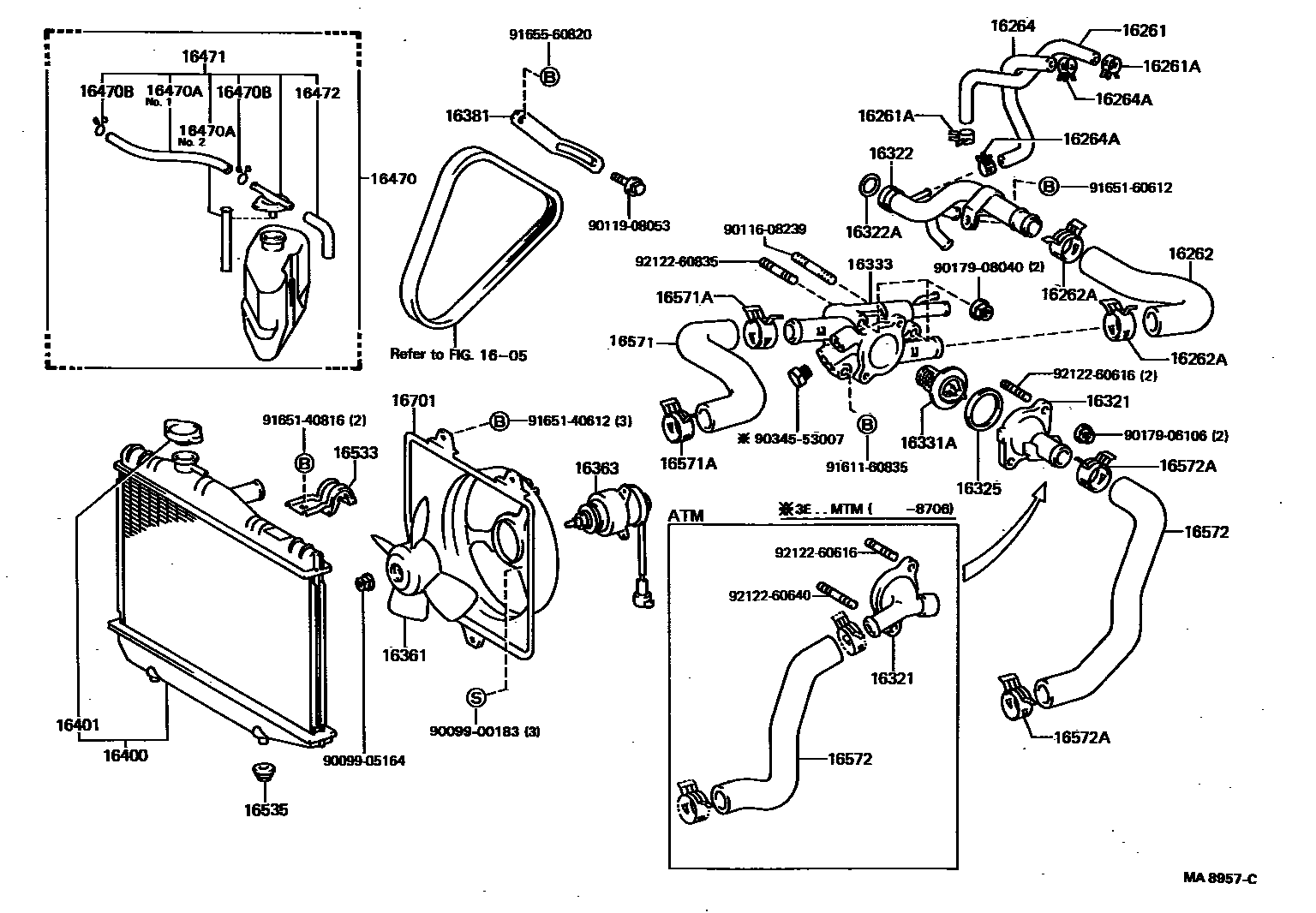 Toyota COROLLA RADIATOR & WATER OUTLET EPC diagram — MA8957C