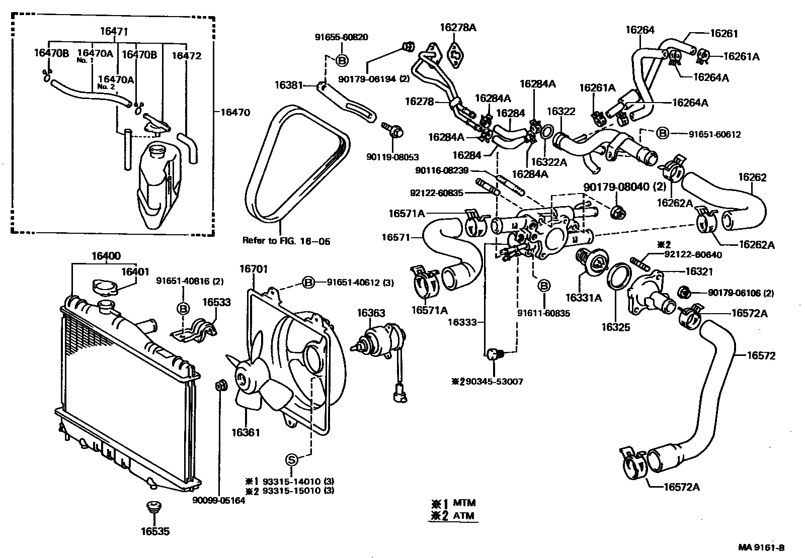 Toyota COROLLA RADIATOR & WATER OUTLET EPC diagram — MA9161B
