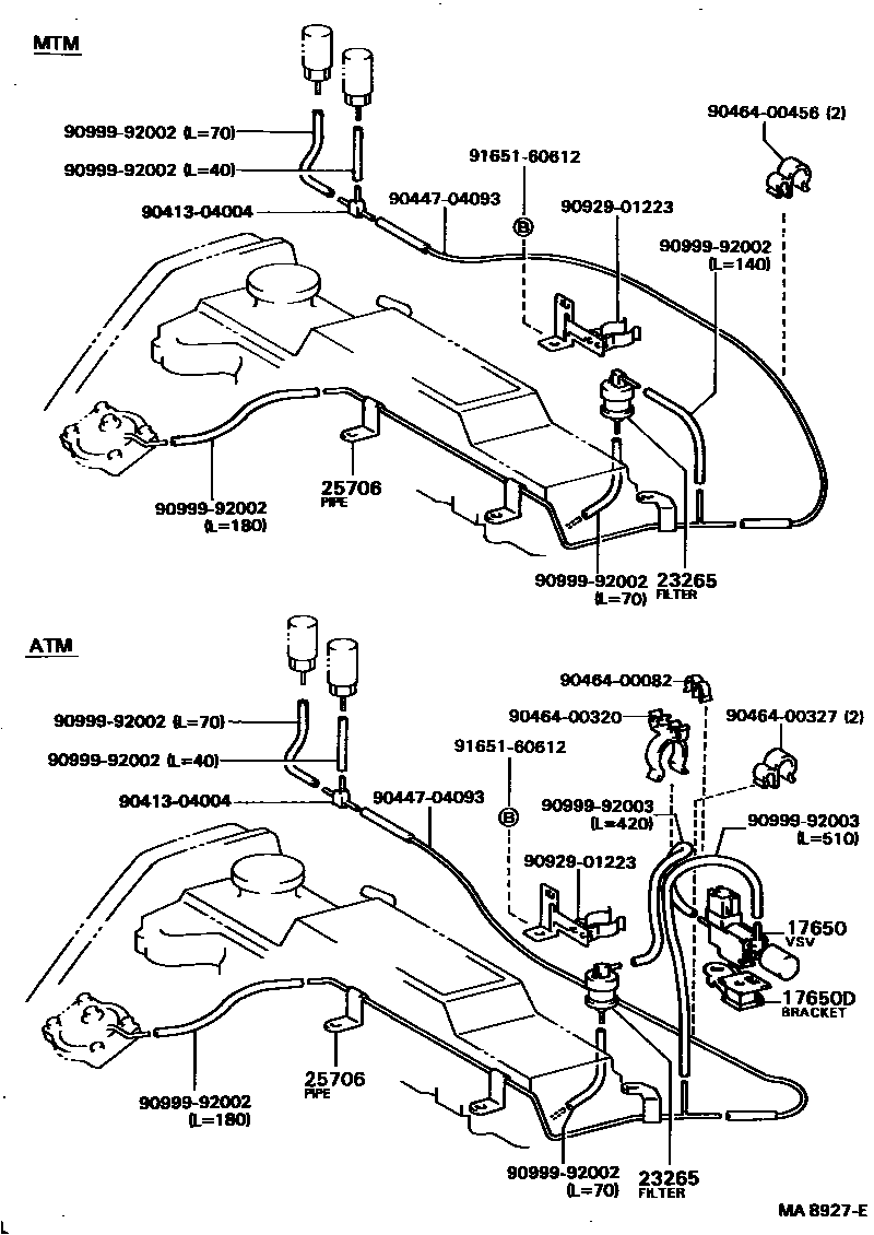 Toyota COROLLA vacuum tube EPC diagram — MA8927E
