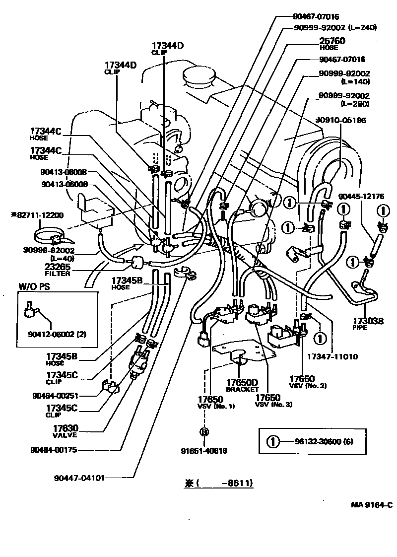 Toyota COROLLA vacuum tube EPC diagram — MA9164C