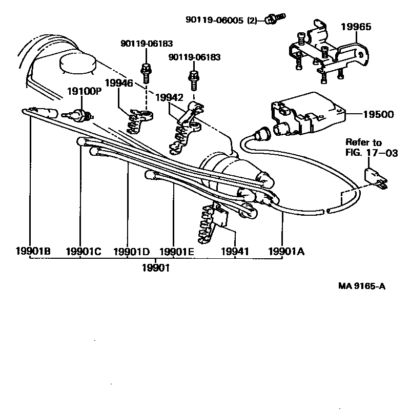 Toyota COROLLA 点火线圈和火花塞 EPC diagram — MA9165A