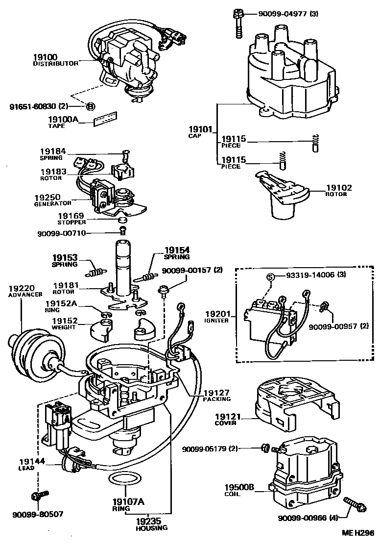Toyota COROLLA 分电器 EPC diagram — MEH296