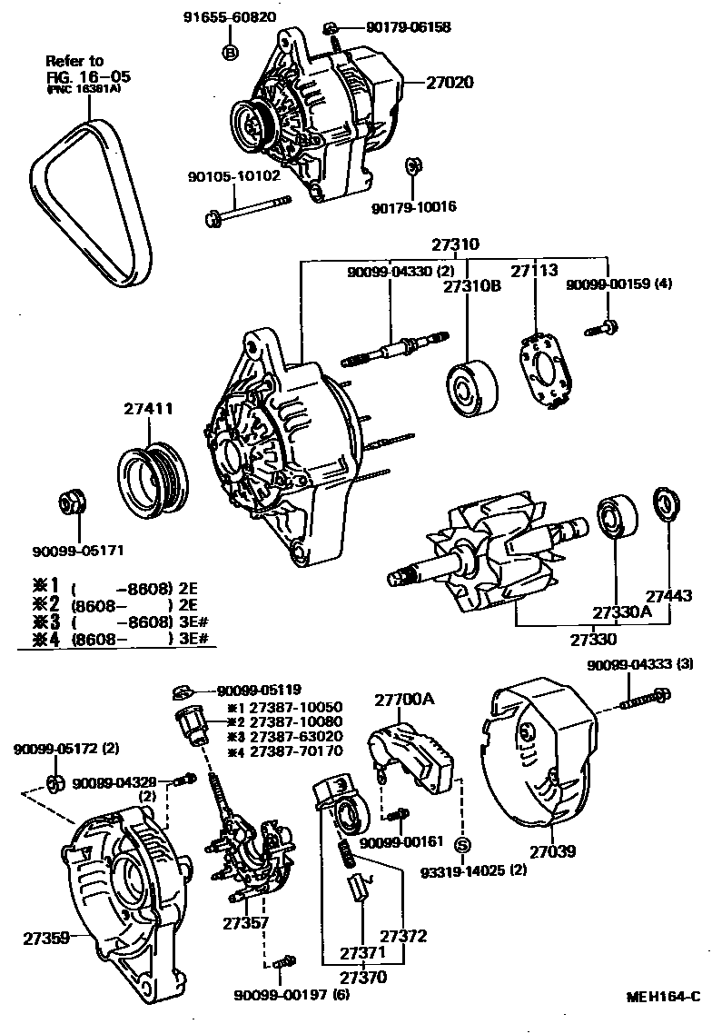 Toyota COROLLA Alternator EPC diagram — MEH164C