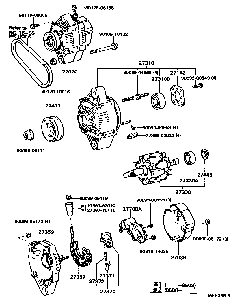 Toyota COROLLA Alternator EPC diagram — MEH286B