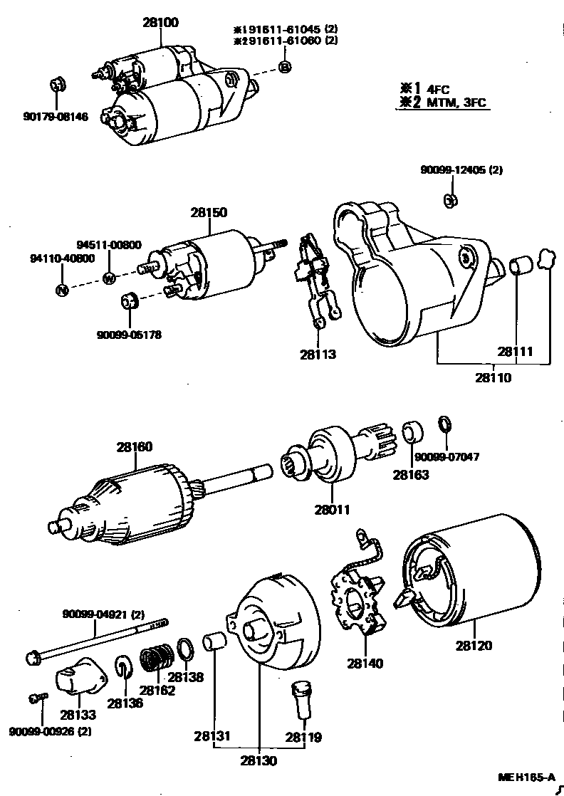Toyota COROLLA 起动机 EPC diagram — MEH165A