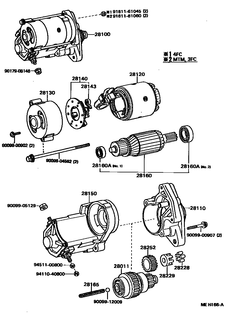 Toyota COROLLA 起动机 EPC diagram — MEH166A