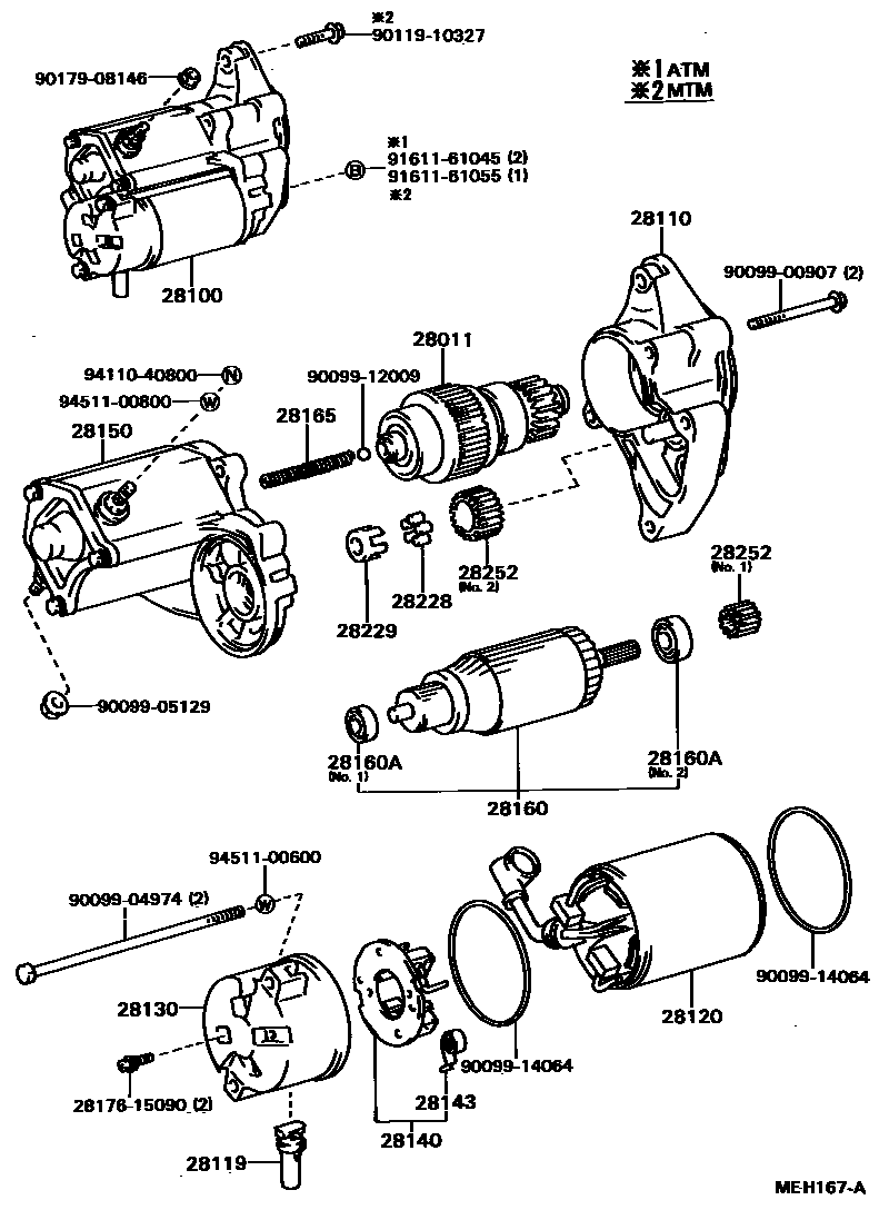 Toyota COROLLA 起动机 EPC diagram — MEH167A