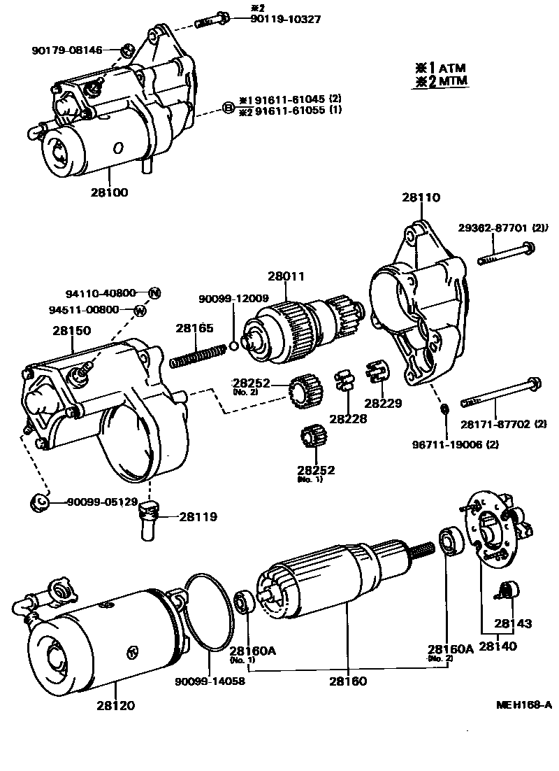 Toyota COROLLA 起动机 EPC diagram — MEH168A
