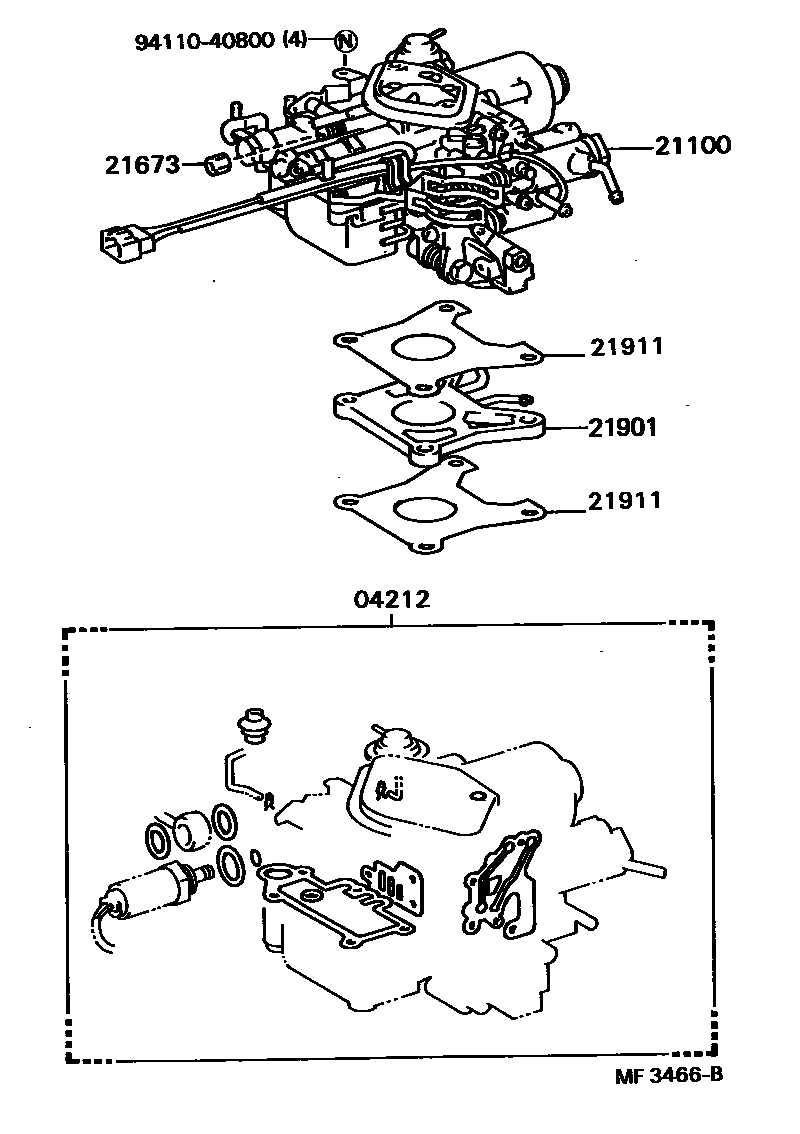 Toyota COROLLA carburetor assembly EPC diagram — MF3466B