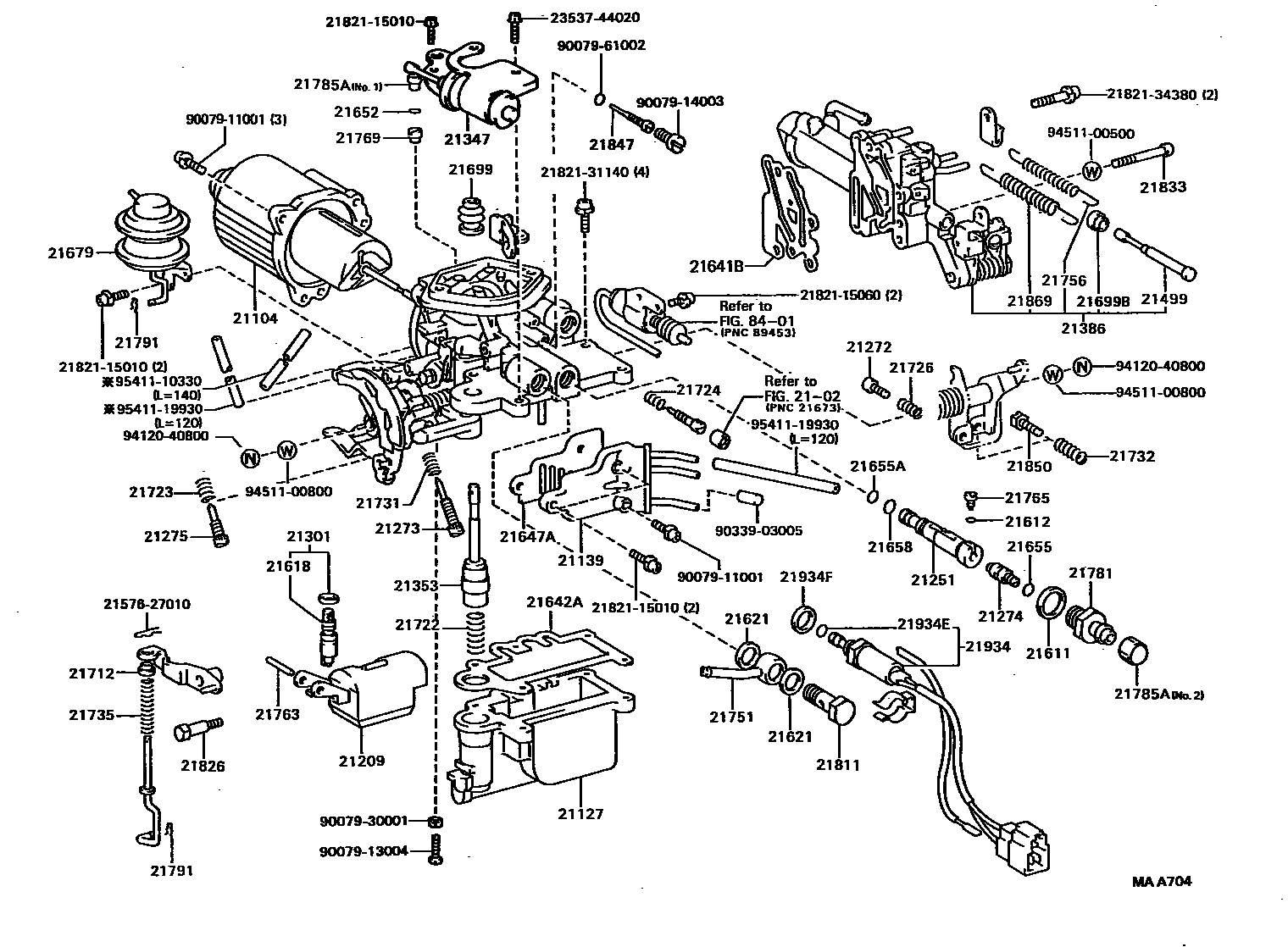 Toyota COROLLA 化油器 EPC diagram — MAA704