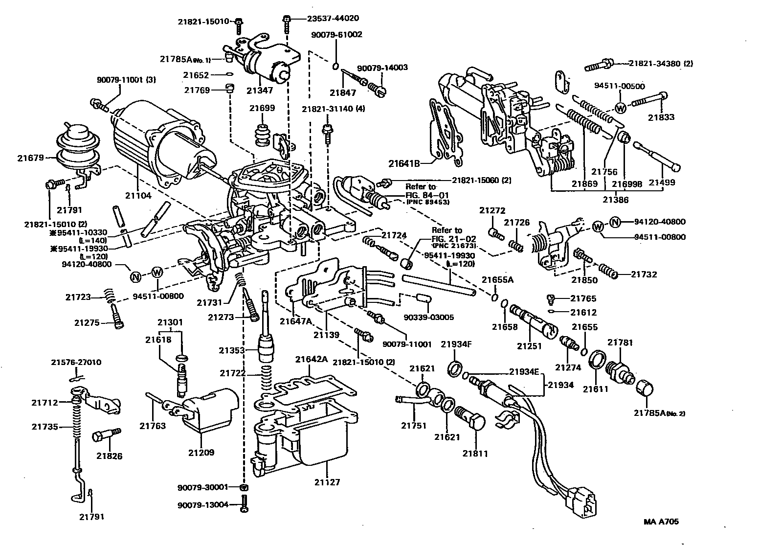 Toyota COROLLA 化油器 EPC diagram — MAA705