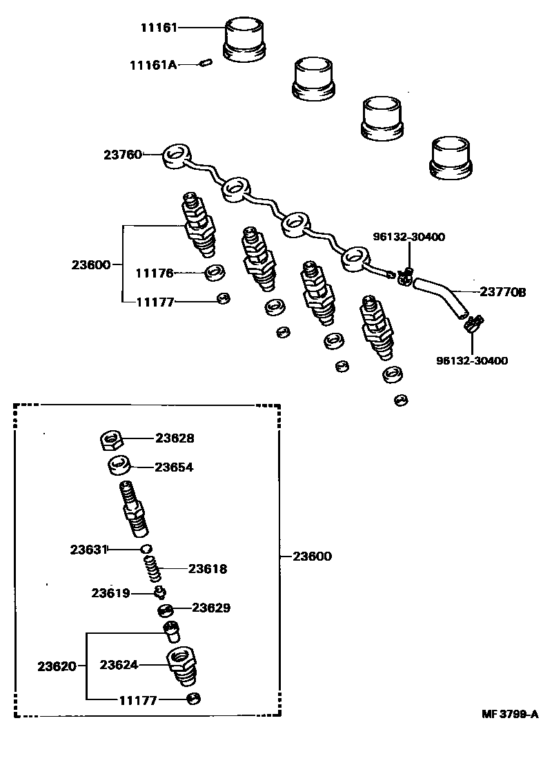 Toyota COROLLA 喷油嘴 EPC diagram — MF3799A