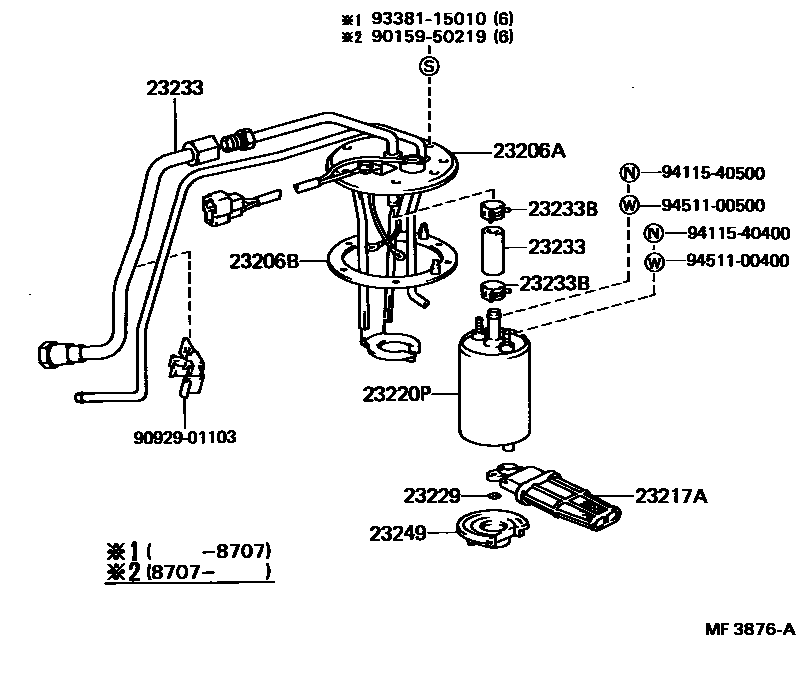 Toyota COROLLA 燃油喷射系统 EPC diagram — MF3876A