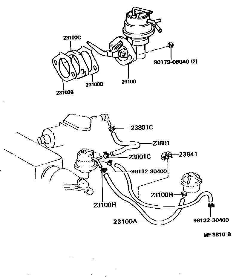 Toyota COROLLA 燃油泵和燃油管 EPC diagram — MF3810B