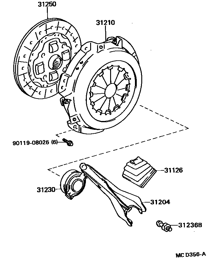 Toyota COROLLA 离合器和分离叉 EPC diagram — MCD356A