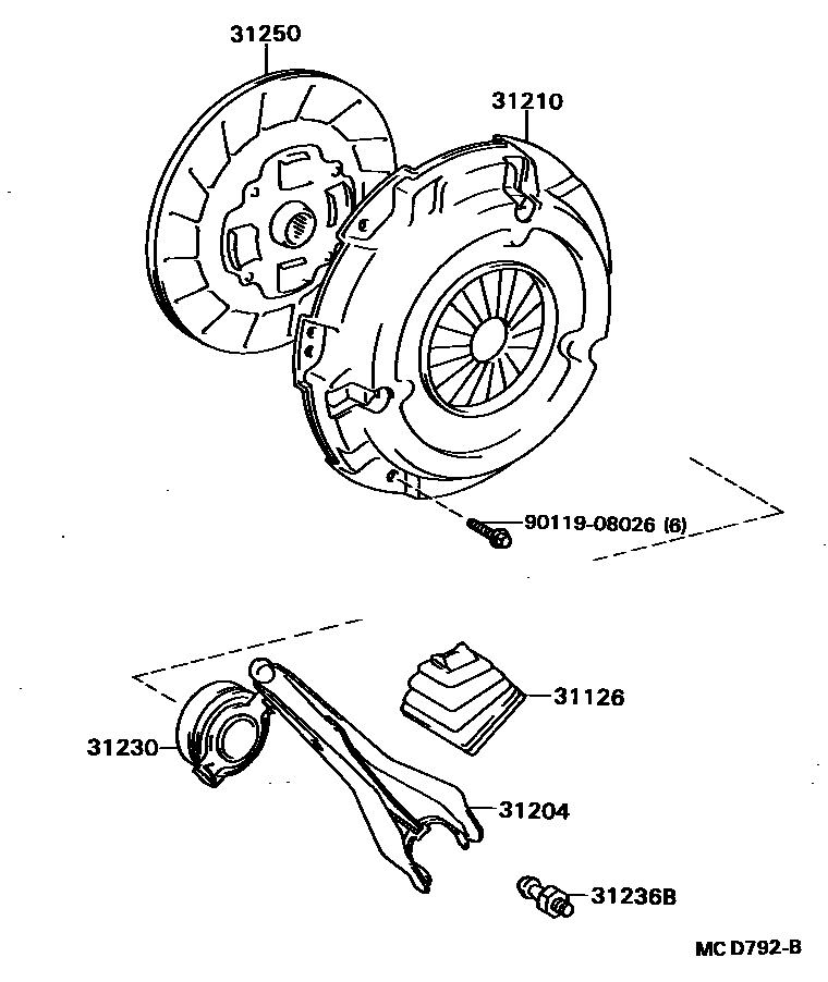 Toyota COROLLA 离合器和分离叉 EPC diagram — MCD792B