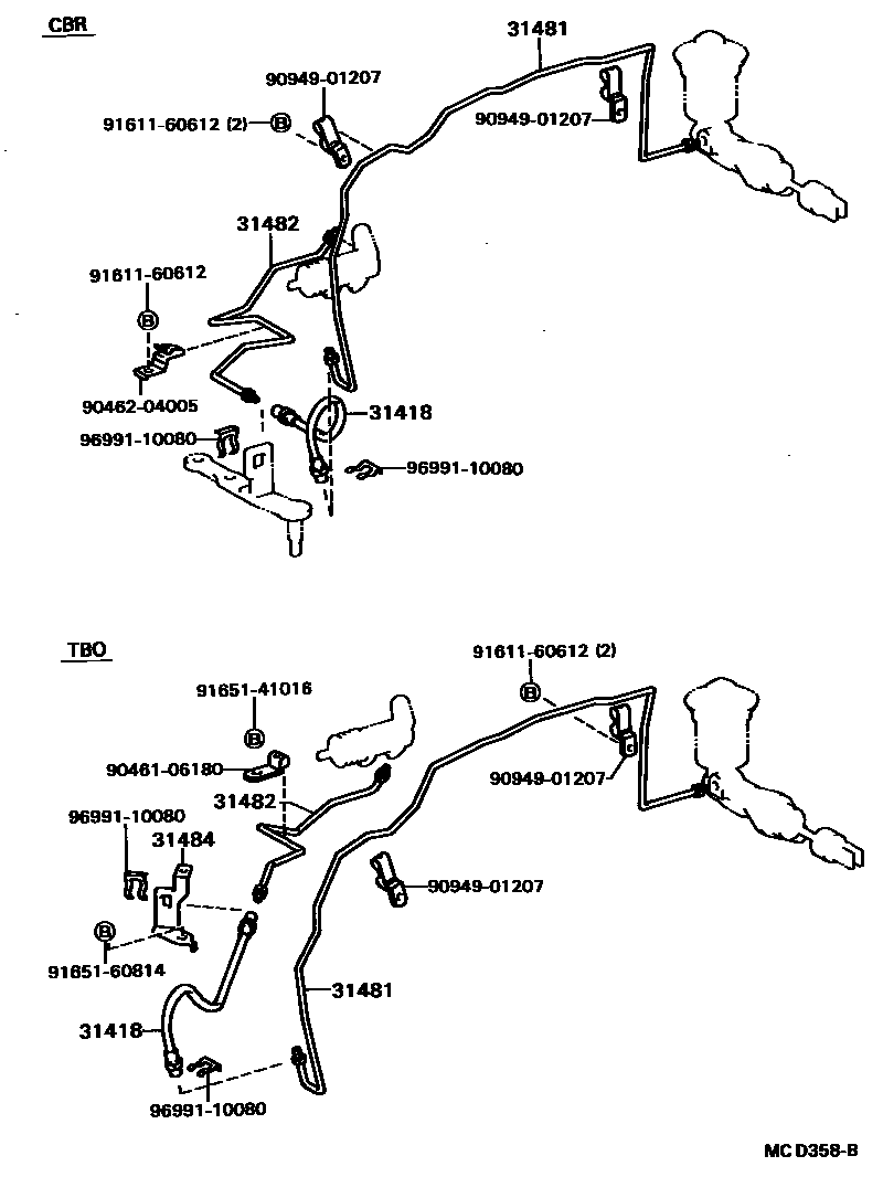 Toyota COROLLA 离合器踏板和挠性软管 EPC diagram — MCD358B